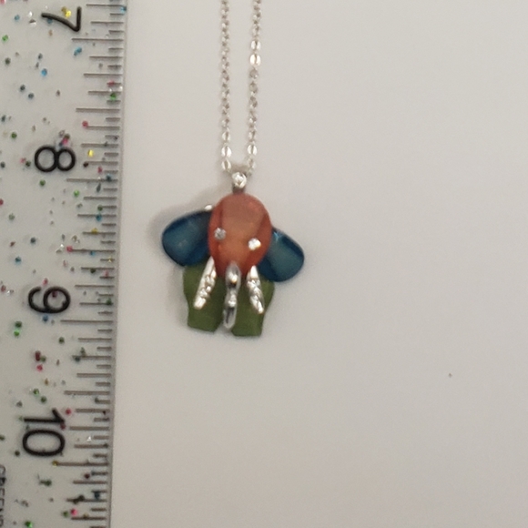 🥳HP🥳 Colorful Cute Elephant w/rhinestones on a Silver Tone 16" Necklace - Picture 10 of 10